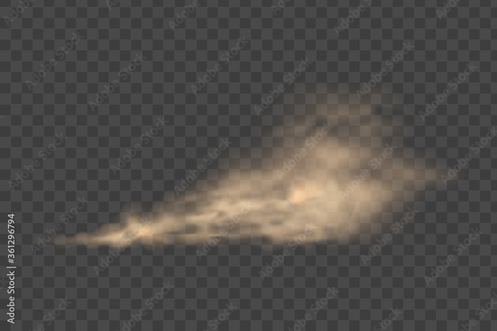 Road dust cloud from driving car or motorbike. Desert wind with cloud of dust and sand. Realistic vector illustration