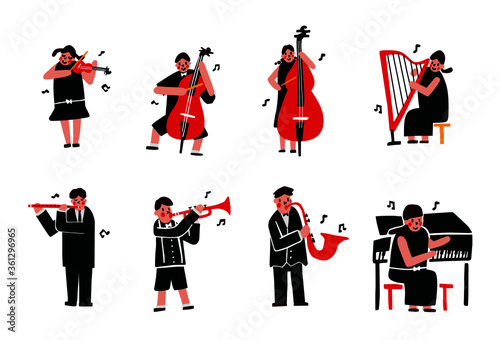 kid play music instrument doodle cartoon set