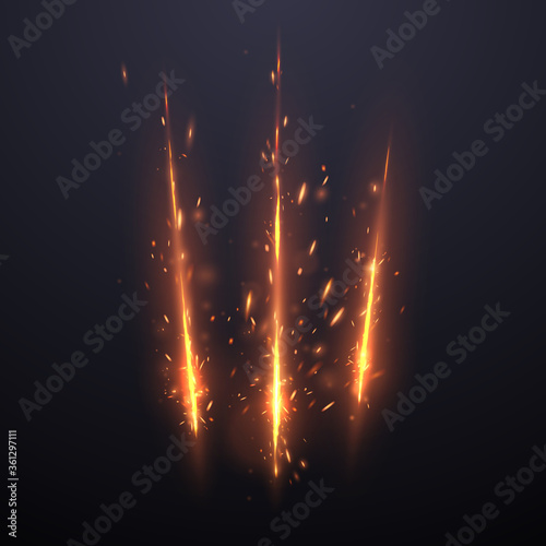 Three cut lines with sparks effect background