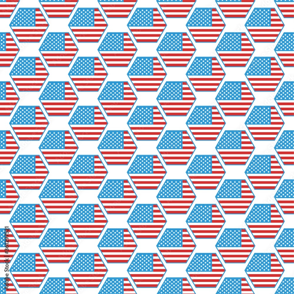 Fototapeta premium SeamlesspatternofUSflaginhexagonsymbol