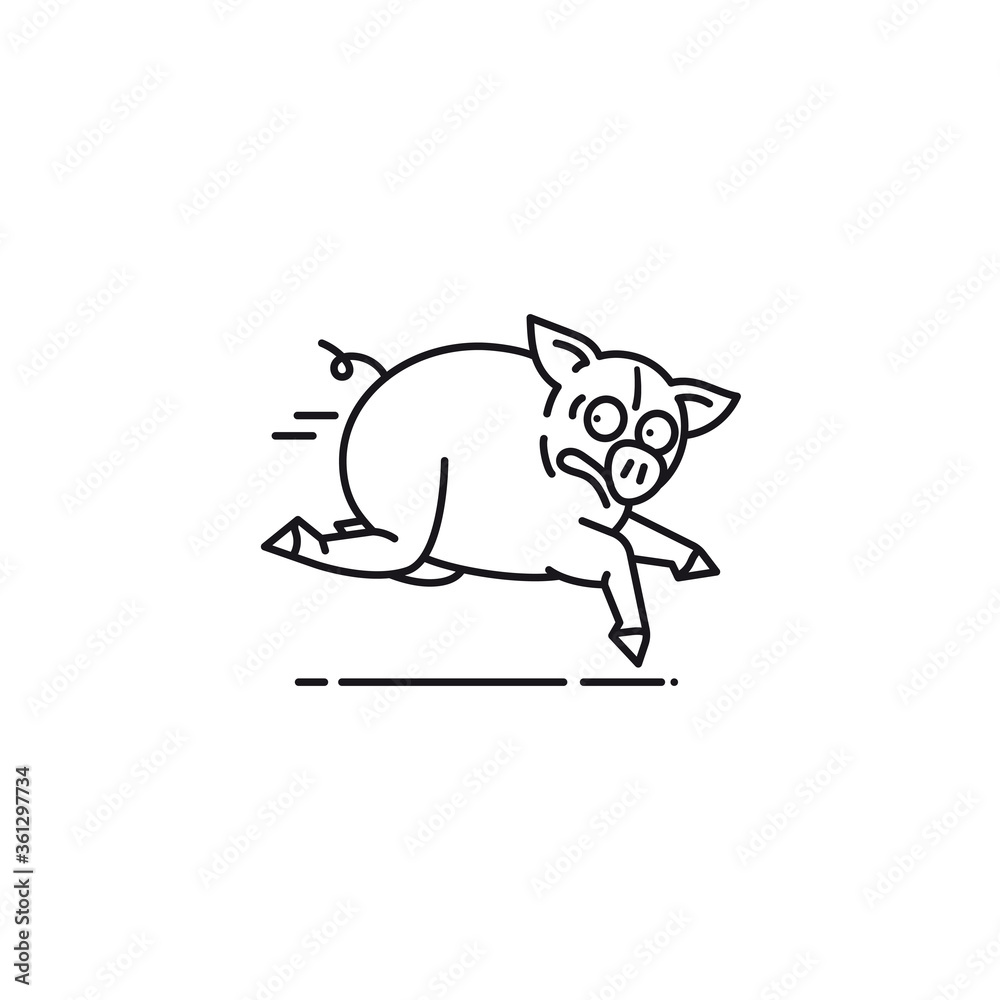 Pig on the run cartoon character vector line icon Pig on the run cartoon character vector line icon