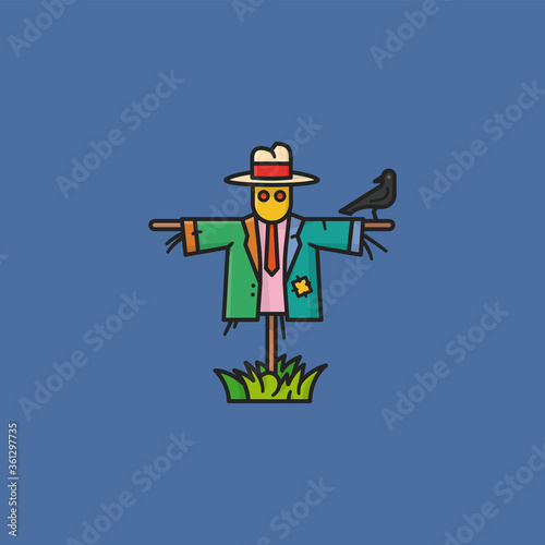 Foto Scarecrow with crow vector illustration for Build A Scarecrow Day on July 5