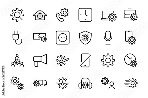 A simple set of settings and options related to Vector Line Icons. Contains icons such as set time, business, phone, and more. Editable Stroke.. 480x480