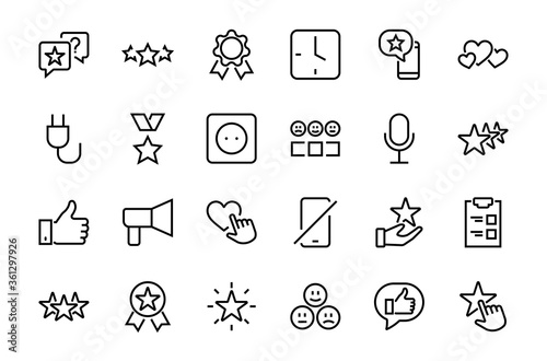 Simple Set Feedback, reviews thin line icons. Evaluation, review, STAR, LIKE and much more, Editable stroke. Vector illustration