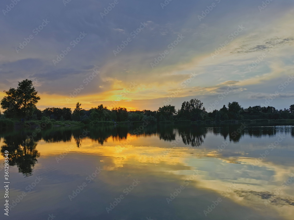 Sunset on the lake. Poland.