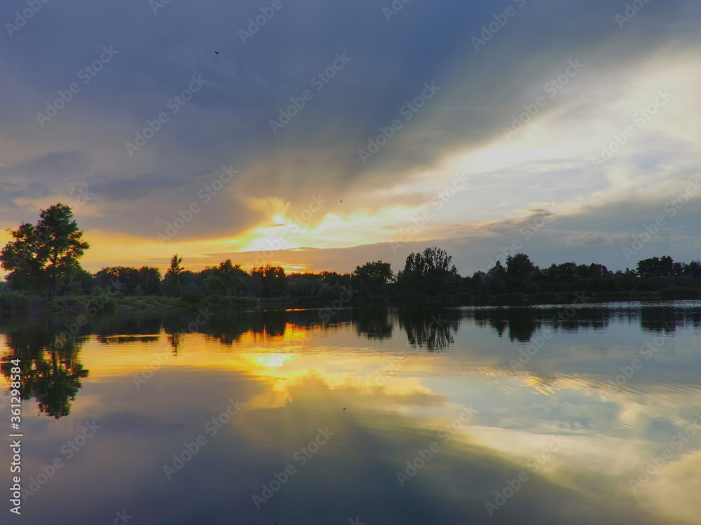 Sunset on the lake. Poland.