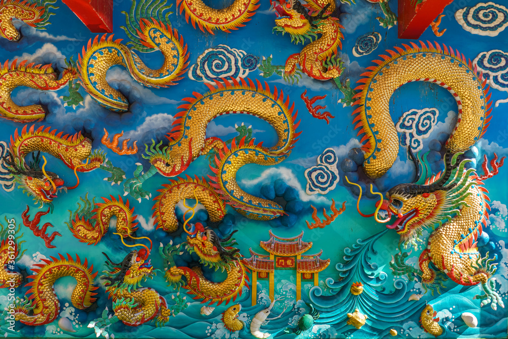 custom made wallpaper toronto digitalPattern of the dragon statue on the temple wall of Chinese style