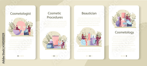 Cosmetologist mobile application banner set, skin care and treatment.