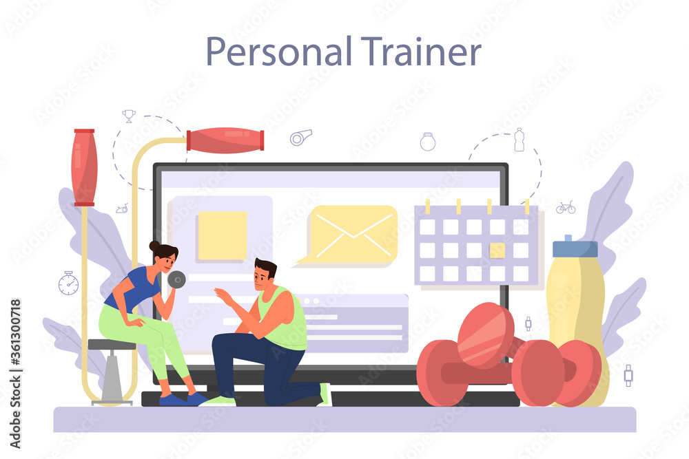 Fitness Trainer Online Service Or Platform Workout In The Gym Stock