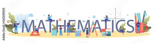 Math course typographic header concept. Learning mathematics, idea