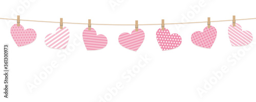 pink hanging hearts on a rope on white background vector illustration EPS10
