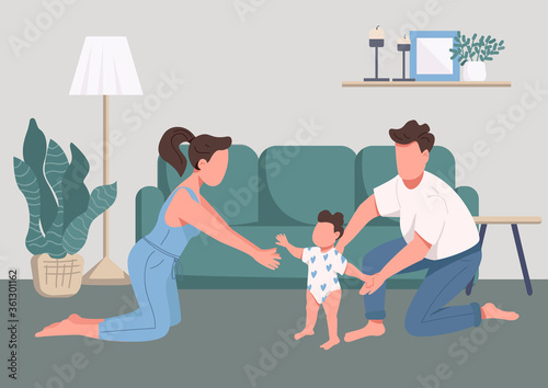 Family happy moments flat color vector illustration