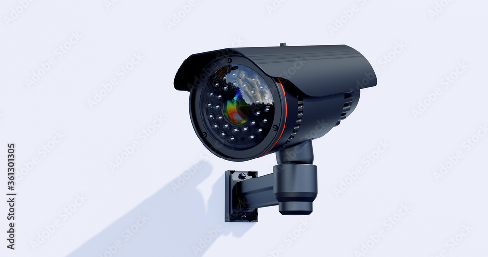 Security video cctv camera moving to scan the area for surveillance purposes. Recording big data collection technology. 3d rendering Security video cctv camera moving to scan the area for surveillance purposes. Recording big data collection technology. 3d rendering