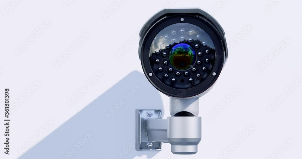 Security video cctv camera moving to scan the area for surveillance purposes. Recording big data collection technology. 3d rendering Security video cctv camera moving to scan the area for surveillance purposes. Recording big data collection technology. 3d rendering