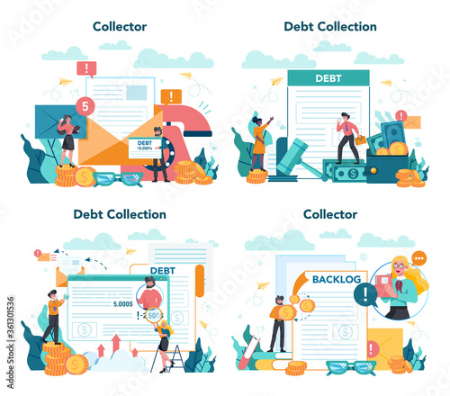 Debt collector concept. Pursuing payment of debt owed by person