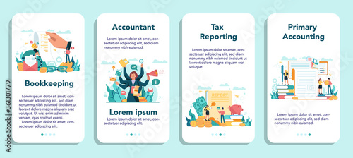 Accountant mobile application banner set. Professional bookkeeper.