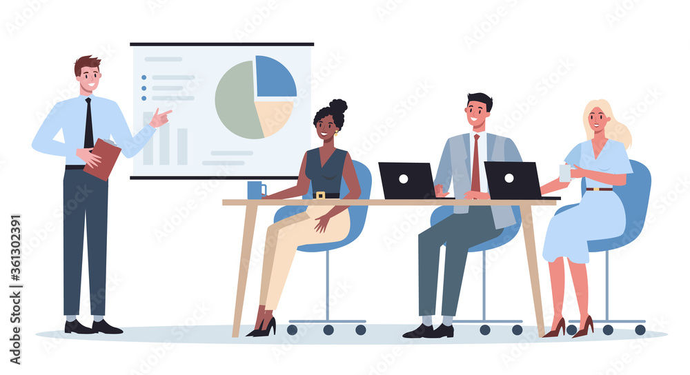 Obraz premium Business character making presentation in front of group of co-worker.