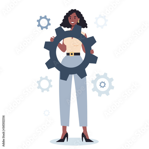 Business character holding wrench and gear. Idea of office worker