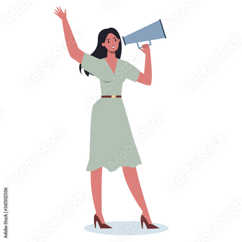 Business character standing with megaphone. Making special
