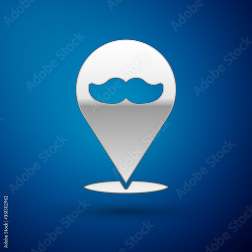 Silver Blank template of the bank check and pen icon isolated on blue background. Checkbook cheque page with empty fields to fill. Vector Illustration.