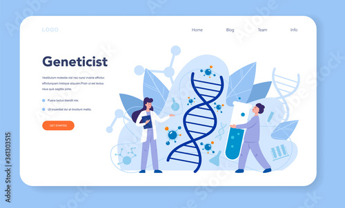 Geneticist web banner or landing page. Medicine and science
