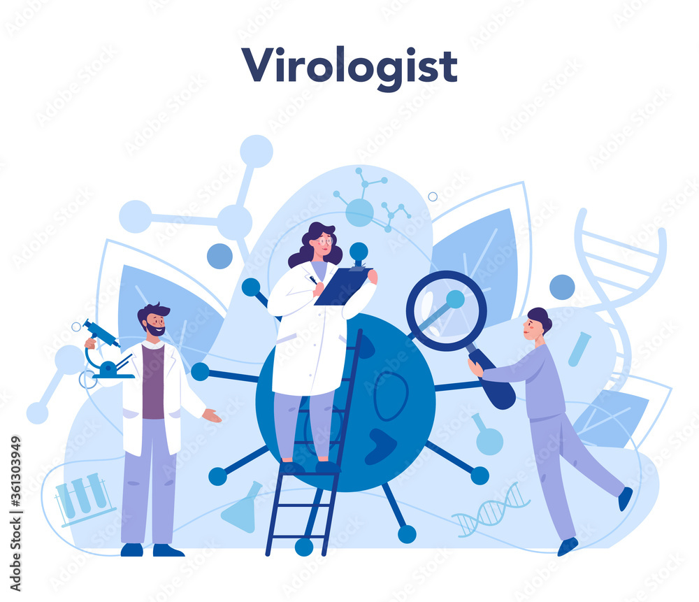 Virologist concept. Scientist studies viruses and bacteria. Laboratory