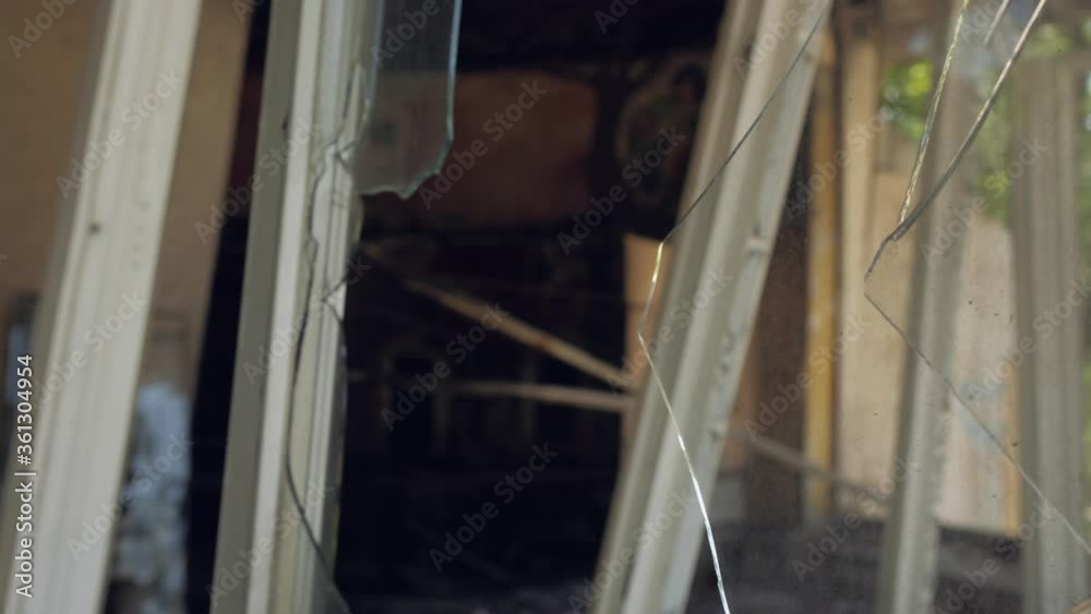 Damaged walls of the building destroyed by fire. consequences of the disaster