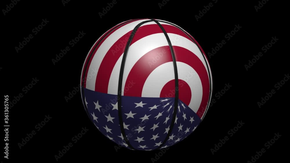 Rotating basketball with the USA flag on a black background
Rotating basketball with the USA flag on a black background