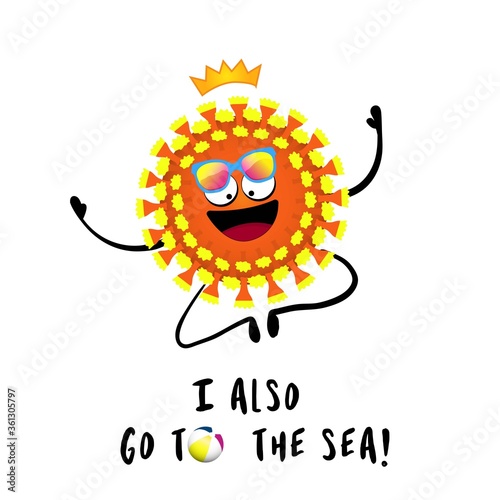 Covid 19 virus at sea. Vector illustration. Danger of travel