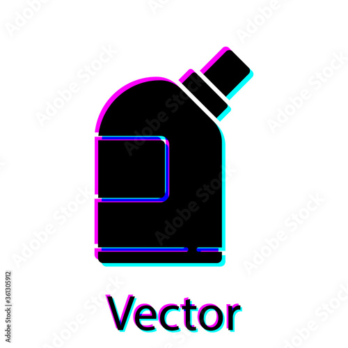 Black Plastic bottles for laundry detergent, bleach, dishwashing liquid or another cleaning agent icon isolated on white background. Vector Illustration.