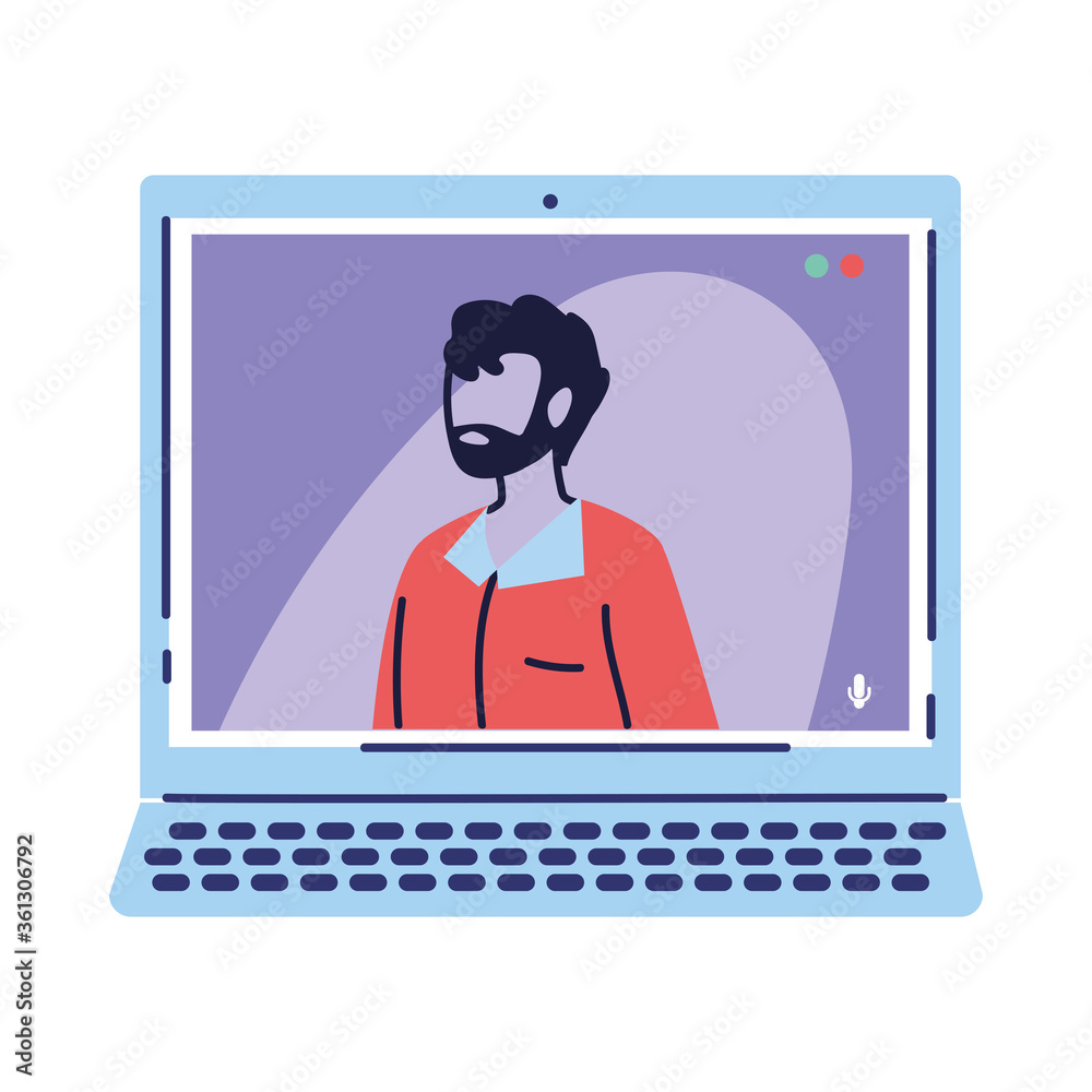 man on computer video call man on computer video call