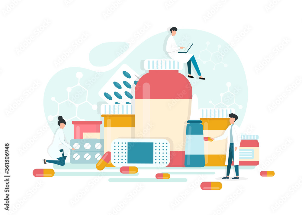 Pharmacists working with medicines over white background Pharmacists working with medicines over white background