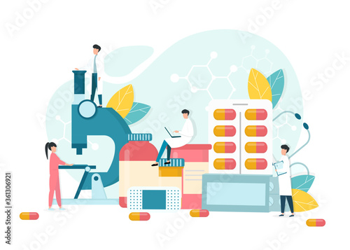 Doctors and nurse with medical equipment, illustration