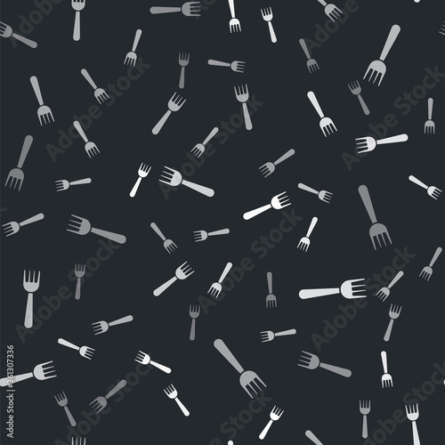 Grey Disposable plastic fork icon isolated seamless pattern on black background. Vector Illustration.