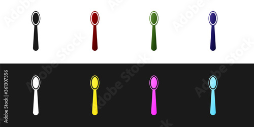 Set Disposable plastic spoon icon isolated on black and white background. Vector Illustration.