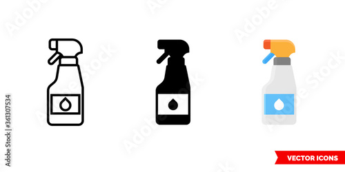 Sprayer icon of 3 types. Isolated vector sign symbol.