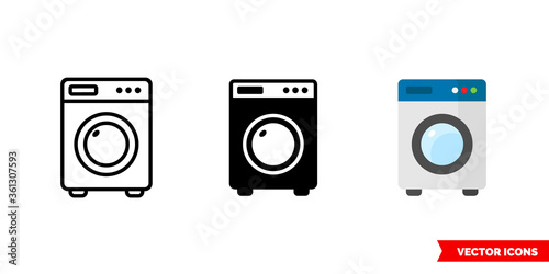 Washing machine icon of 3 types. Isolated vector sign symbol.