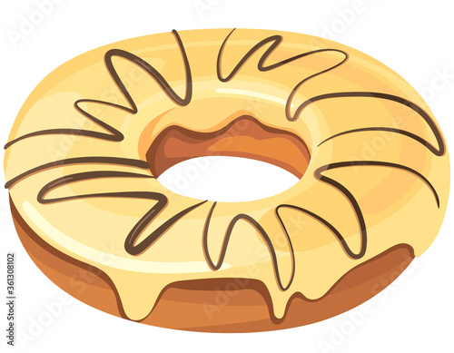Donut with vanilla cream. Delicious pastries in cartoon style.