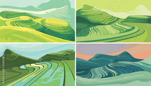 Set of rice terraces. Beautiful agricultural sceneries.