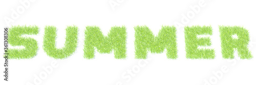 SUMMER word made with grass on white background, 3D rendering
