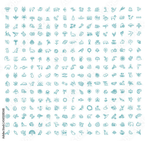 Set of Outline Natural Icons Vector Illustration