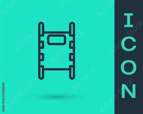 Black line Stretcher icon isolated on green background. Patient hospital medical stretcher. Vector Illustration.