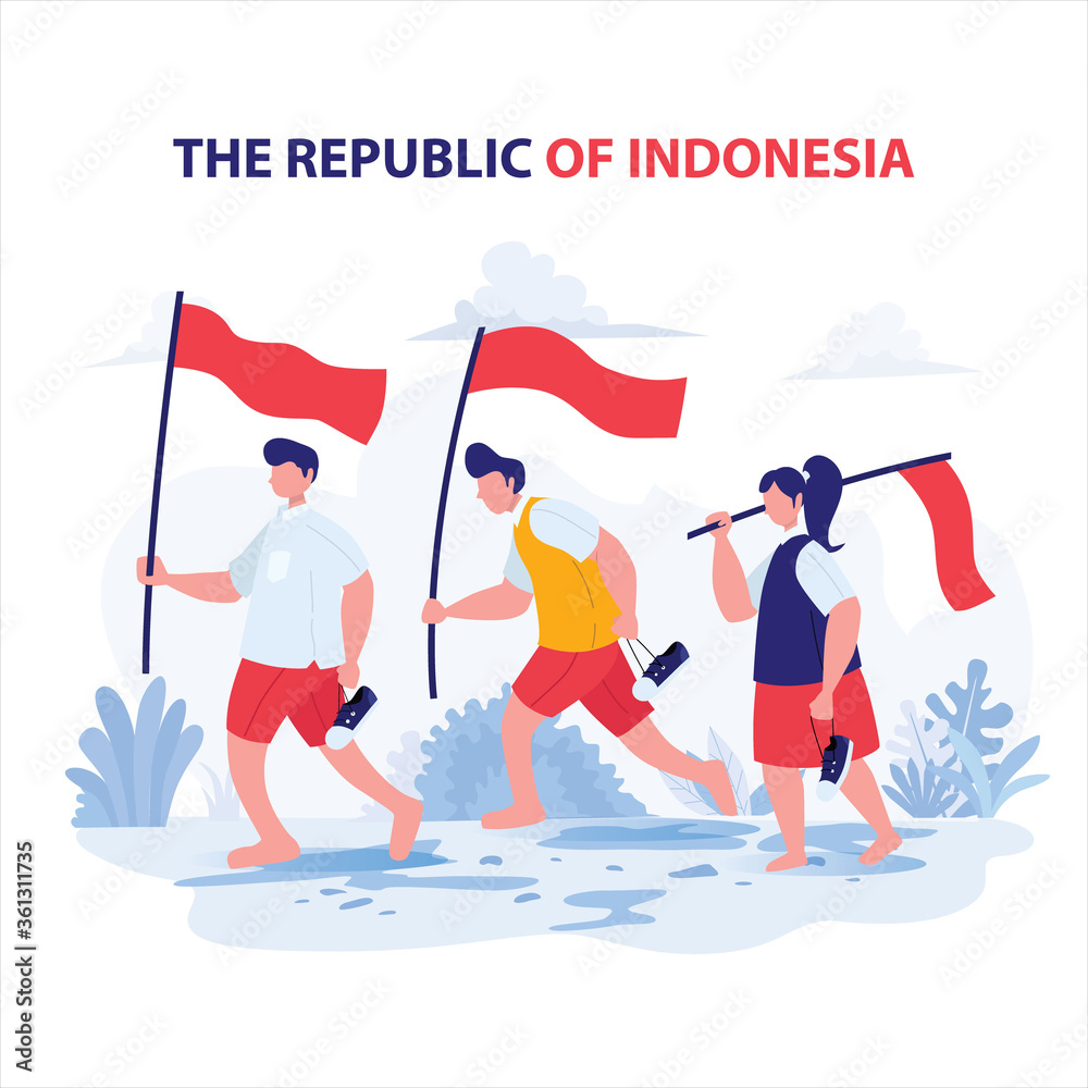 Fototapeta premium Student Carry Flag For Independence Day Indonesia