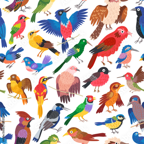 Seamless forest bird pattern background for kids