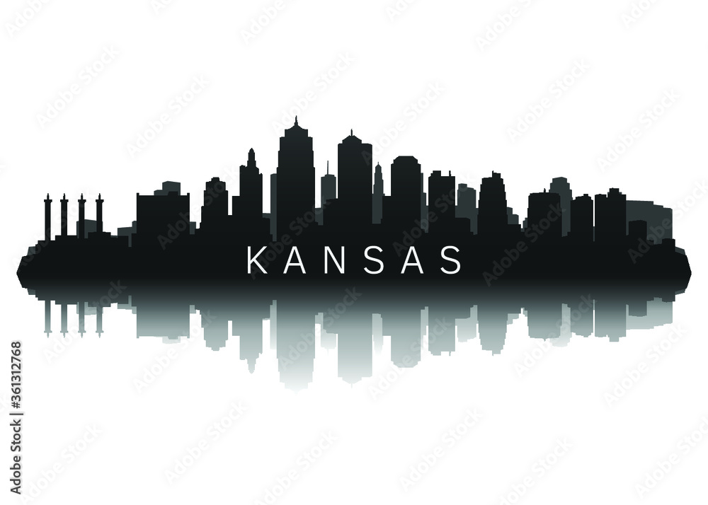 kansas skyline in black with reflection