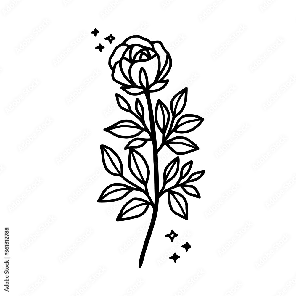 Obraz premium Hand drawn rose flower element. Floral line art for feminine logo, icon, business card, wedding invitation, or decoration