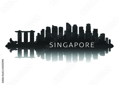singapore skyline silhouette in black with reflection