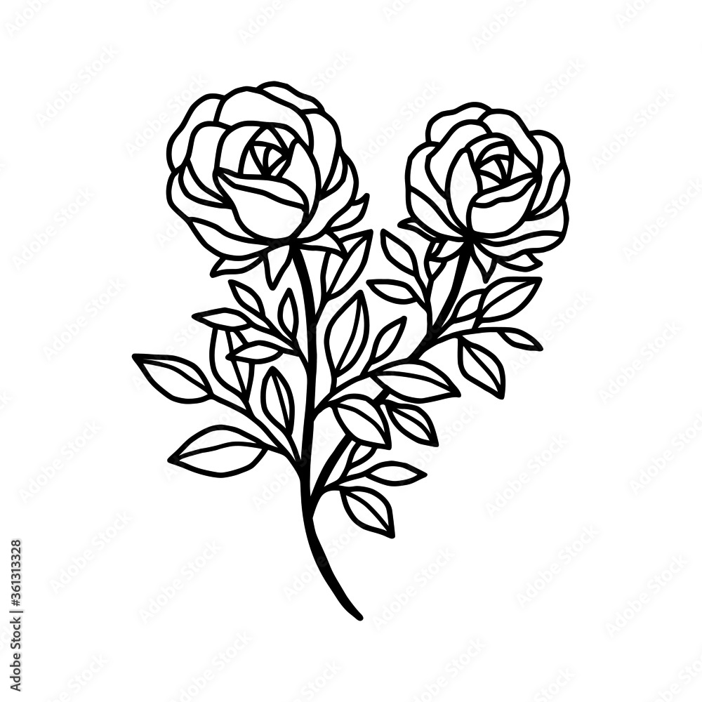 Hand drawn rose flower element. Floral line art for feminine logo, icon, business card, wedding invitation, or decoration Hand drawn rose flower element. Floral line art for feminine logo, icon, business card, wedding invitation, or decoration