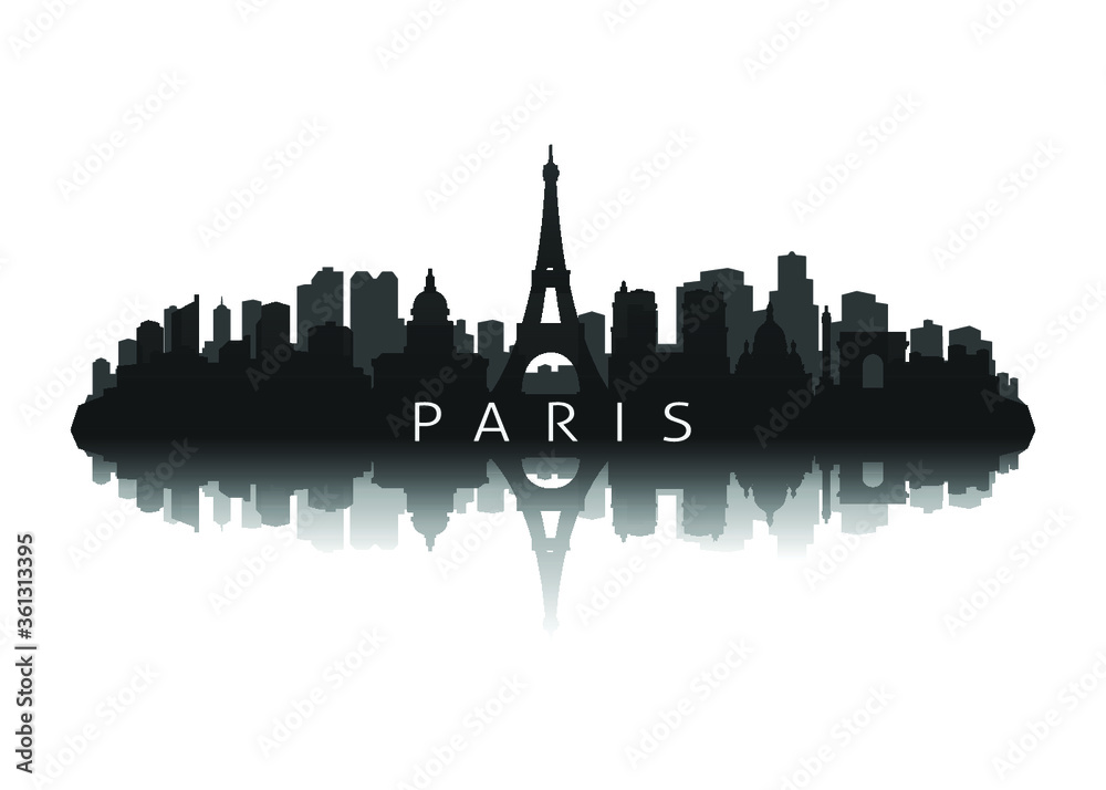 paris skyline silhouette with reflection paris skyline silhouette with reflection