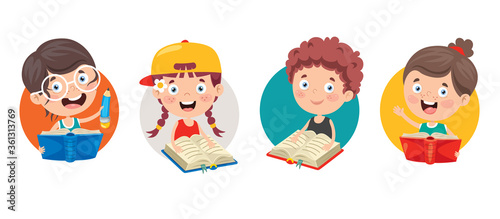 Happy Cute Cartoon School Children